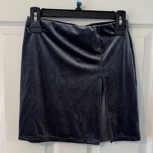 Elegant Velvet Gray High Slit Skirt